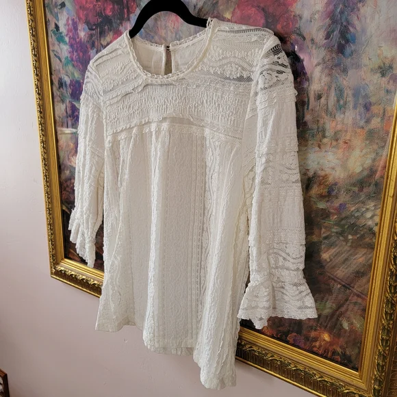Anthropologie Victorian Cream Lace Blouse - Picture 4 of 7